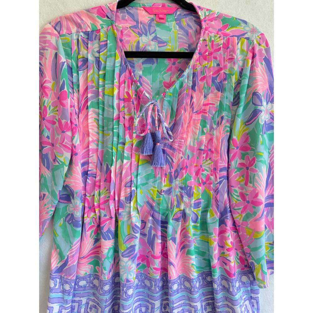 Lilly Pulitzer Marilina Tunic Multi It Was All A Dream Top Tassel Trim Size M - Picture 7 of 7